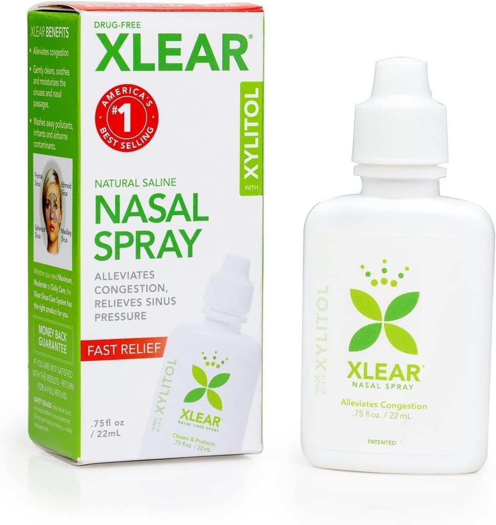 Xlear Natural Saline Nasal Spray עם Xylitol, Nose Moisturizer עבור ילדים ומבוגרים, 0.75 oz (Pack של 1)