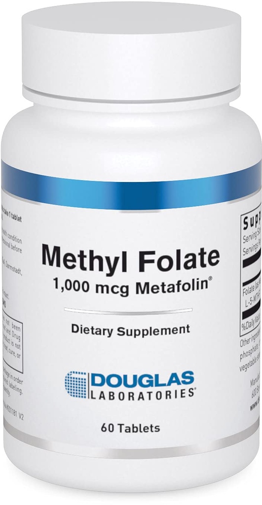 דאגלס מעבדות Methyl Folate L-5-MTHF - 1,000 mcg Metafolin - ויטמין B Folate - תמיכה Homocysteine Metabolism & Fetal Development * non-GMO - 60 טבליות