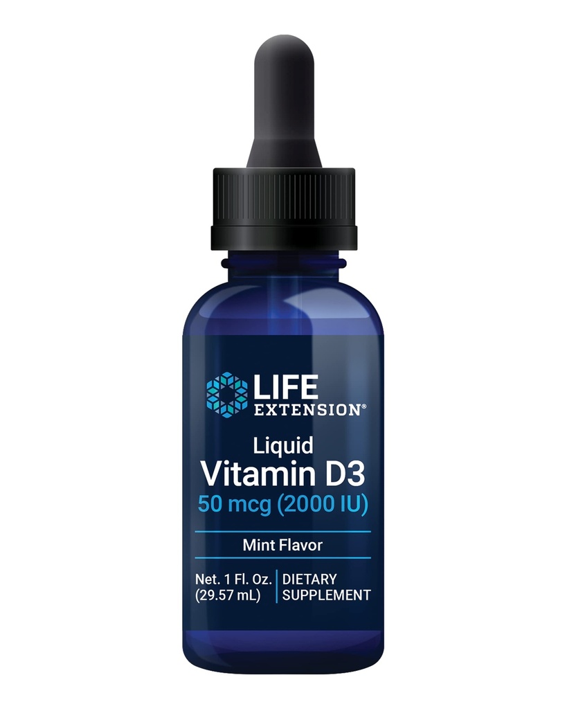 ויטמין D3 (Mint), 50 mcg (2000 IU), Immune System Support, Bone Health, Whole-Body Health, Tasty Peppert Flavor, Gluten Free, non-GMO, 29.57 מ"ל