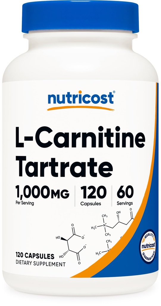 חומרים מזינים L-Carnitine Tartrate 1000 מ"ג, 120 קפסולות - 500 מ"ג פר קפסולה (60 משרתים)