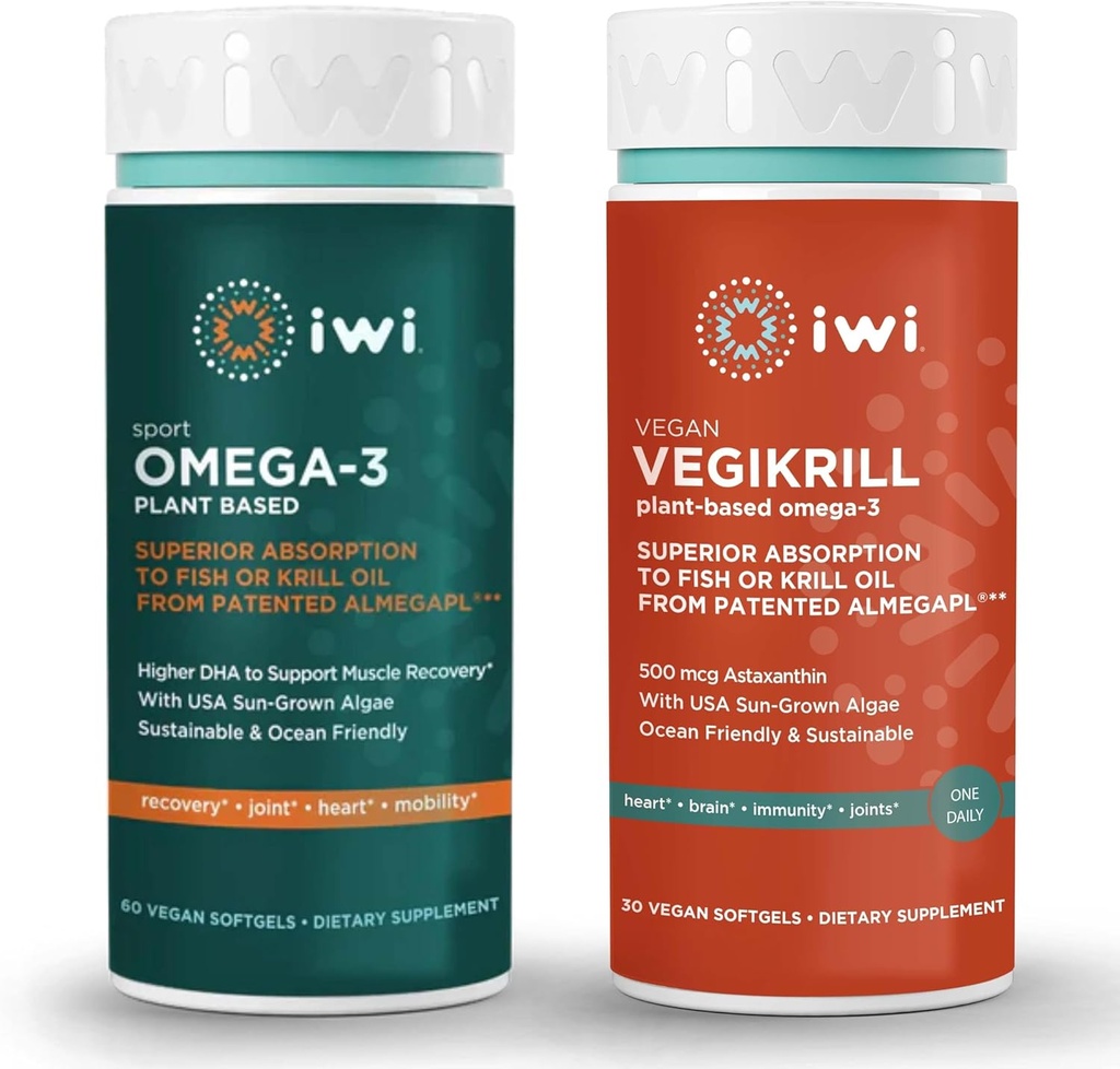 iwi אומגה 3 Sport & Vegikrill אומגה 3 Bundle, 30 משרתים, Algae אומגה 3 עם EPA + DHA, קריל & Fish שמן אלטרנטיבי, No Fishy Aftertaste