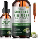 Soursop Graviola נוזל טיפות עם Sea Mos, ויטמינים B6 & C, Zinc, Turmeric & Black Pepper - Natural Soursop Leaf for Immune Support - טבעוני, non-GMO, Gluten Free, 2 Fl Oz Oz
