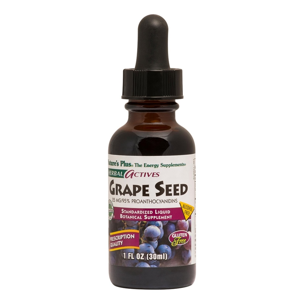 Natures Plus Herbal Actives Grape Seed 25 מ"ג נוזל Suspension - טיפות טבעוניות, 1 oz - Vegetarian, Gluten-Free - 30 משרתים