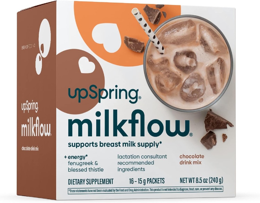 UpSpring Milkflow אנרגיה הנקה משקאות תוספת לערבב עם Fenugreek, שוקולד פלאפור, Lactation תוספת לתמיכה אספקת חלב השד ו ויטמין B, 16 משקאות Mixes