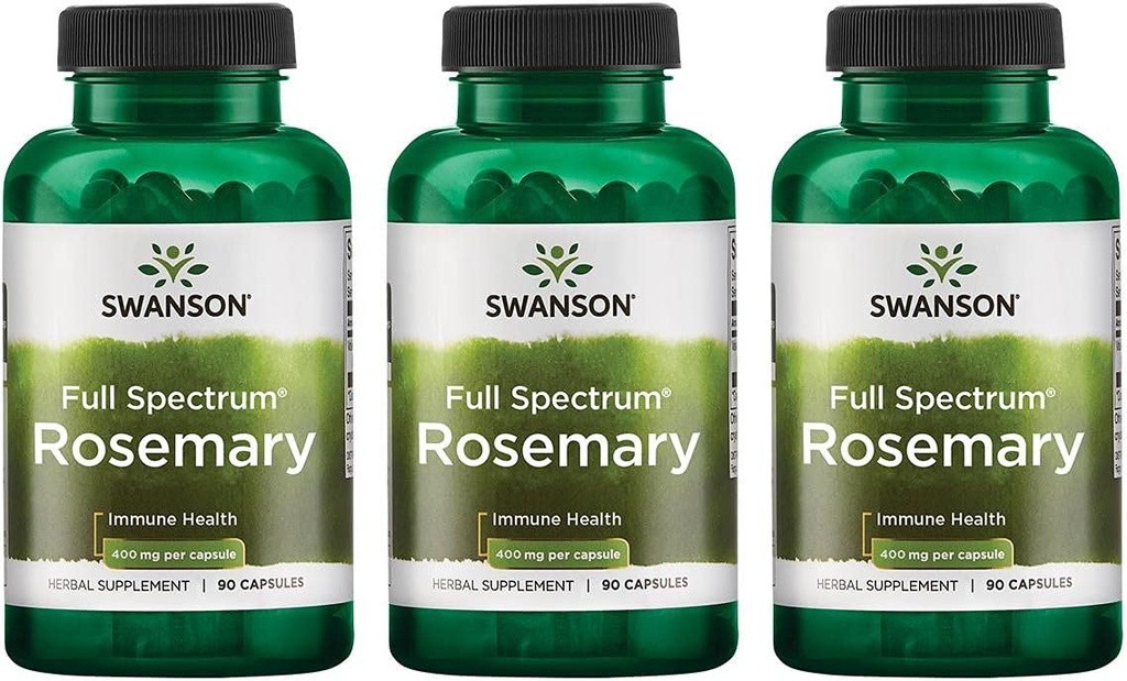 Swanson Full Spectrum Rosemary - תוסף צמחי לקידום התמיכה בבריאות החיסון - פורמולה טבעית כדי לעזור Defend the Body & Support Total Wellness - (90 קפסולות, 400 מ"ג כל אחד) 3 Pack