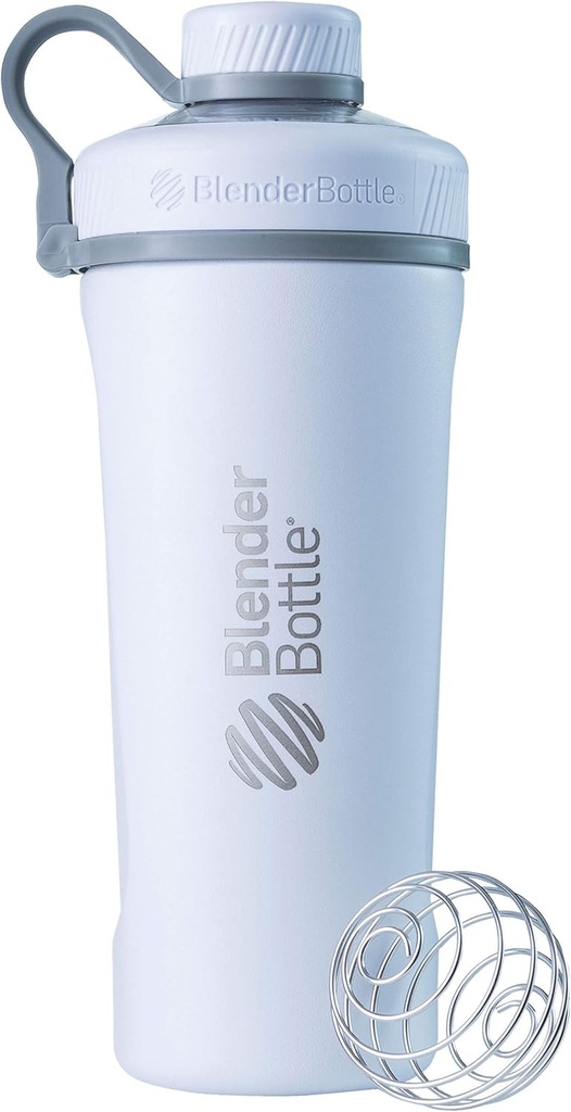 בלנדר בוטל רדיאן Shaker Cup Insulated Stainless Steel Water Bottle with Wire Whisk, 26-Ounce, מאט וייט