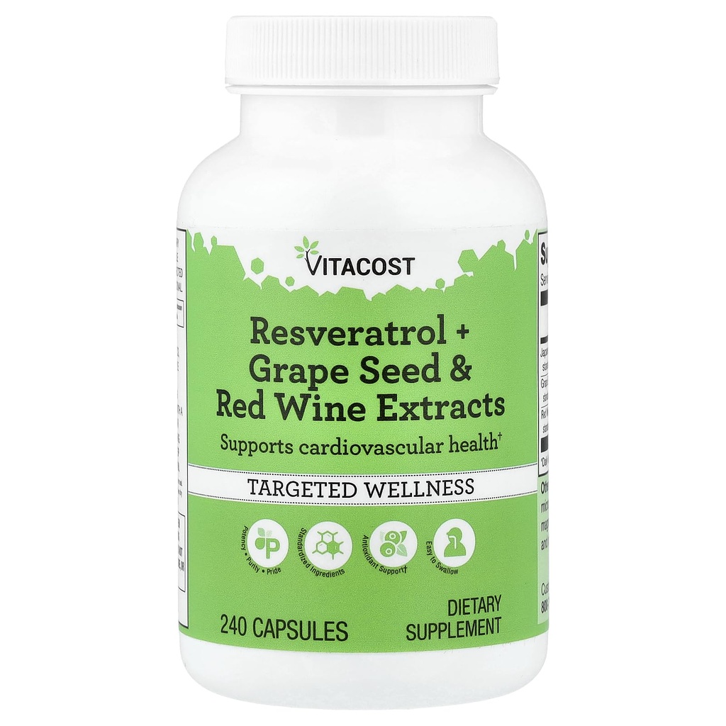 Vitacost Resveratrol + Grape Seed & Red Wine Extracts - 240 קפסולות