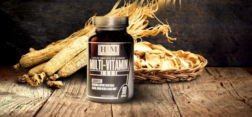 תוסף ה- Multivitamin הפשוט ביותר עבור גברים Multi-Vitamin 5000 Infused Immune Health Support Men's Daily Boost Energy, General Health ויטמין A-K Plus יותר 90 קפסולות
