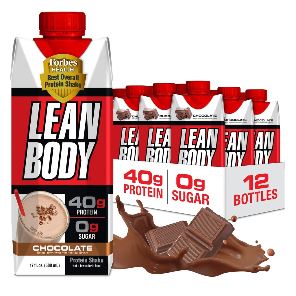Lean Body Ready-to-Drink שוקולד Shake, 40g חלבון, Whey Bell, 0 Sugar, Gluten Free, 22 ויטמינים ומינרלים, LABRADA, 17 Fl Oz (Pack של 12)
