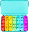 Odaro Weekly Pill מארגנת 4 פעמים ביום, Daily Pill Box 7 Day, Big Travel Pill Case עם 28 השוואתיות ל-Hold Medicine, ויטמין ותוסף - Cyan Case