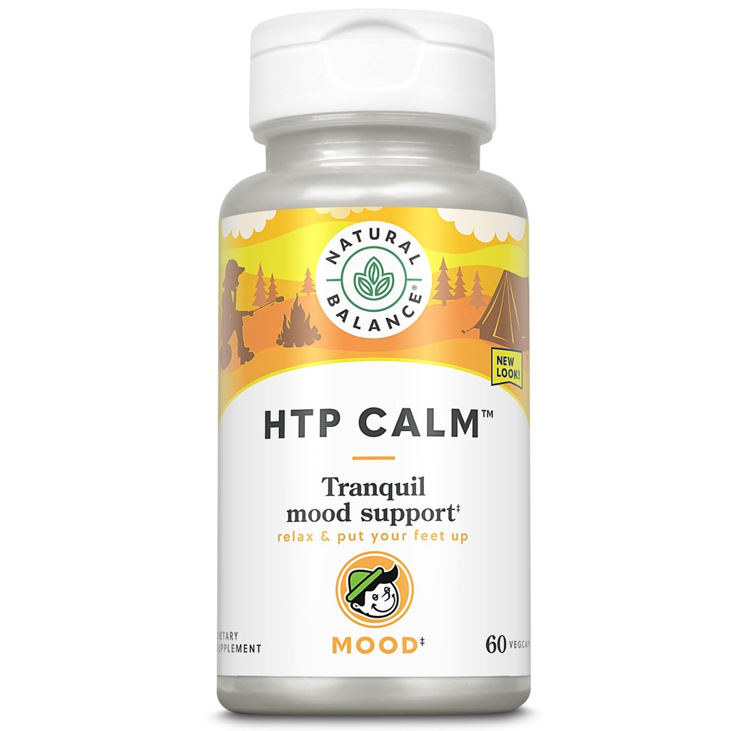 Natural Balance HTP Calm | Herbal Supplement מסייע תמיכה Mood, מרגיעה ומתח | ויטמין B-6, Kava Kava & St. Johns Wort | 60 Caps