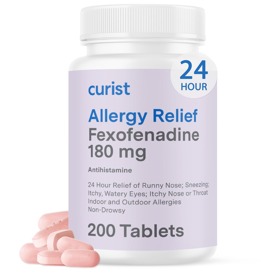 קורטיסט Fexofenadine hydrochloride 180 מ"ג (200 טבליות) תרופות אלרגיה Drowsy - 24 Hour All Day Allergy הקלה עבור Runny Nose, Itchy Eyes, & גרון - Allergy Relief Tablets (200 הרוזן)