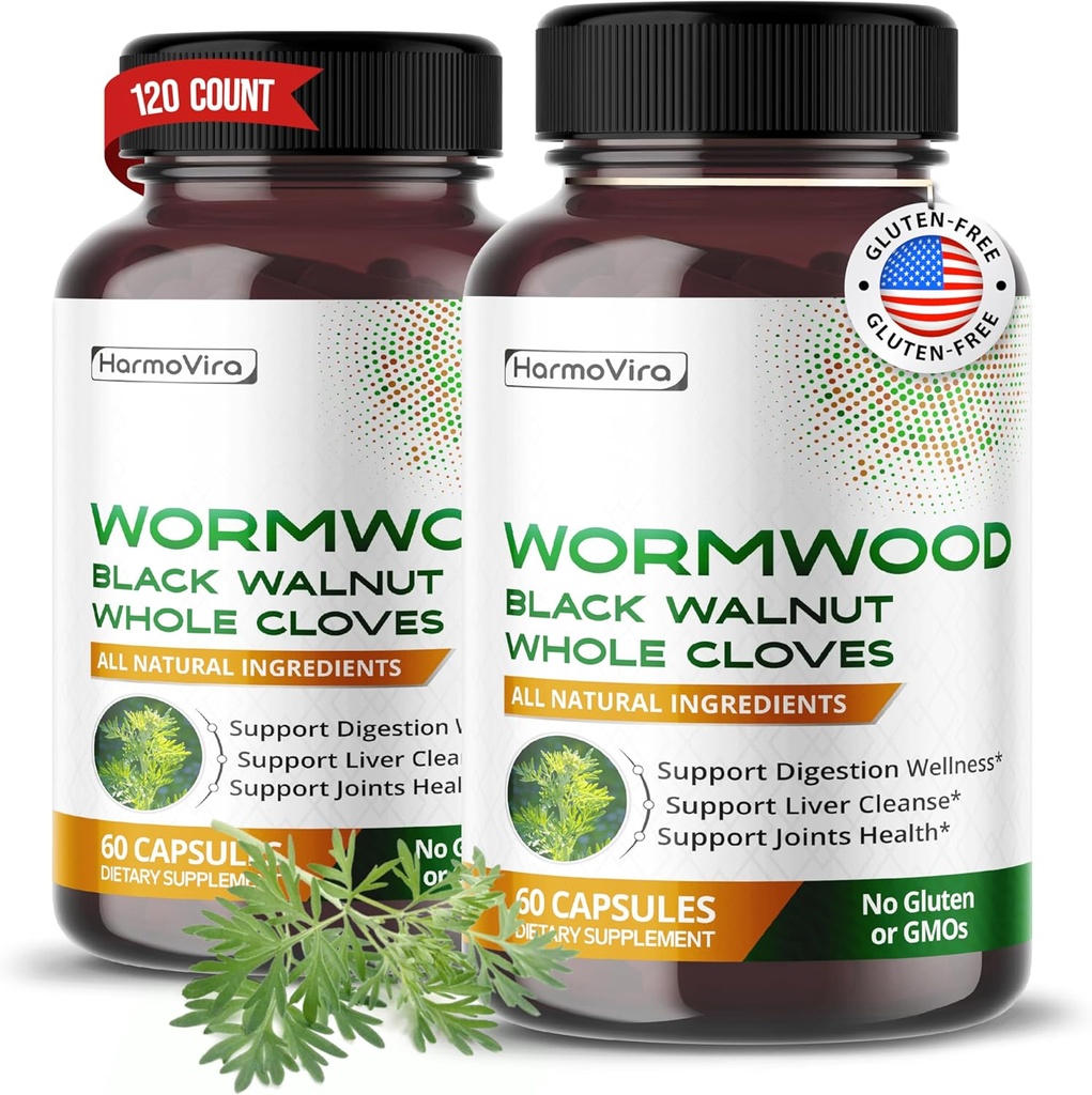 Wormwood Black Walnut Whole Cloves ג'ינג'ר - תמיכה בריאות, Liver ניקויse, Joints Health - 120 יום אספקה - Made in the USA