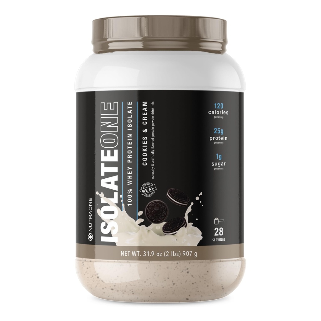 NutraOne Isolate One Whey Isolate אבקת חלבון 100% טהור Whey Isolate אבקה (Cookies & Cream - 28 משרתים)