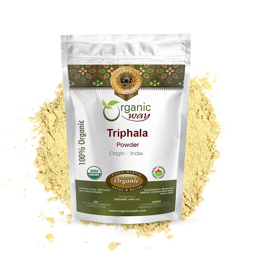 אורגני Way Triphala צמחי אבקה - Amla, Haritaki & Bibhitaki פורמולה | כשר ו USDA מוסמך | Non-GMO & Gluten Free | נבדק עבור מתכת כבדה וטוהר | 100% Raw מהודו | 1/2 LBS (8 Oz)