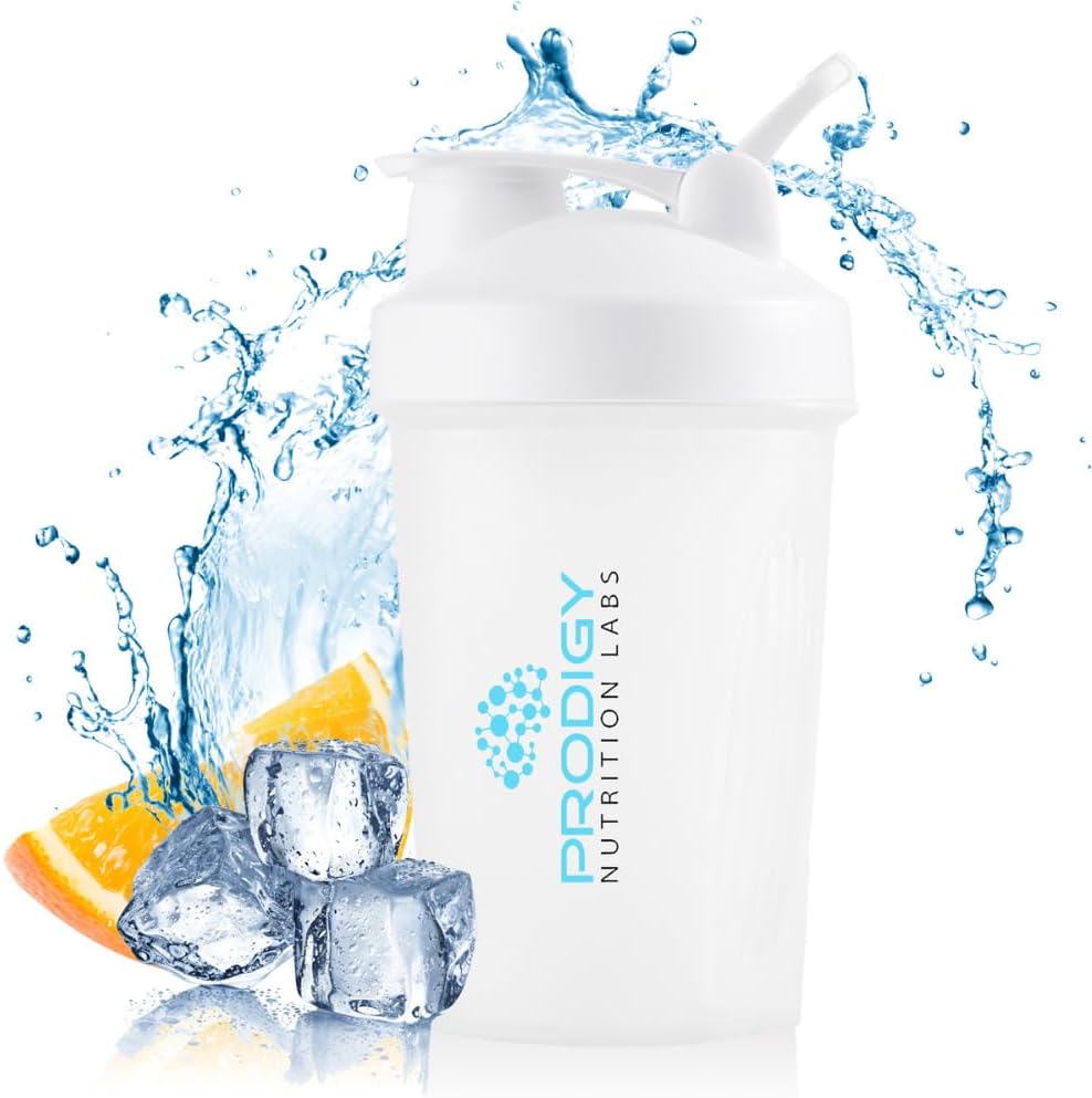 Prodigy Nutrition Labs Premium Shaker Bottle Perfect for Protein Shakes and Pre Workout -14 Ounce (לבן)