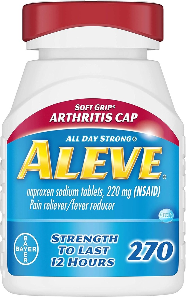 Aleve Soft Grip Arthritis Cap Tablets, Fast Acting All Day Pain הקלה עבור כאבי ראש, כאבי שרירים ו Fever Reduction, Naproxen Sodium קפסולות, 220 מ"ג, 270 Count Count