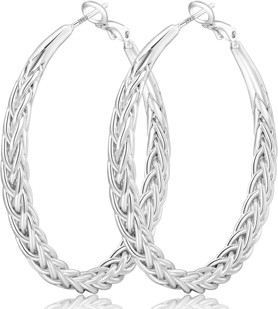 Senteria Silver Hoop אוזנייםrings עבור נשים Hypoallergenic 925 סטרלינג סילבר פוסט Hoop אוזניות משקל גדול Hoops האוזןring Thick Twisted Silver Hoops 30/40/50MM