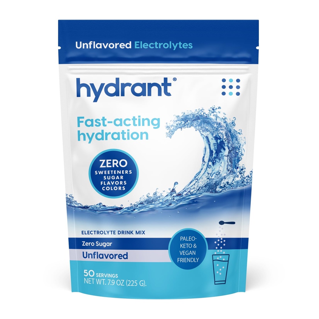 אבקת דלקות בולק, Unflavored, 50 משרתות Fast Acting Electrolyte Rehydration אבקת - Zero Sugar Flavorless drink for Daily Use, Travel & Workouts