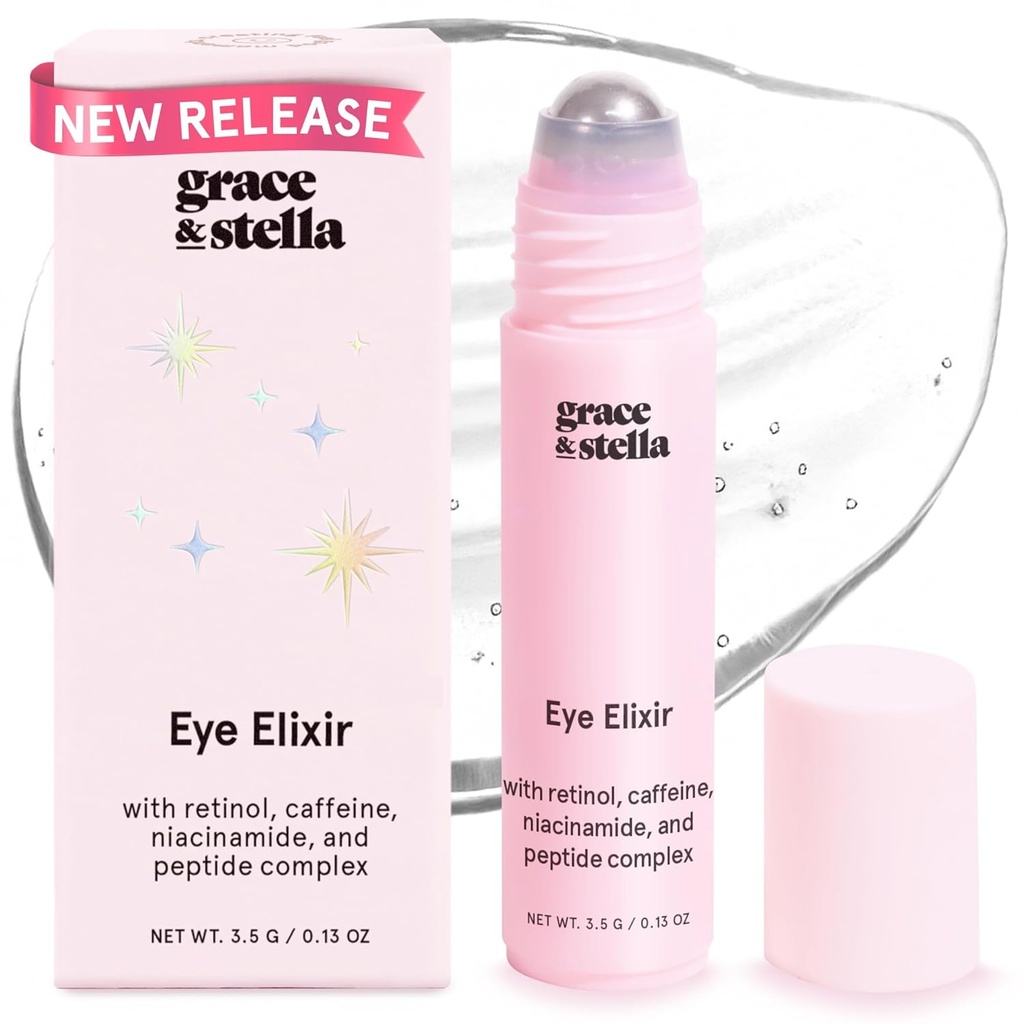 Grace & stella Under Eye Serum - Retinol & Caffeine Eye Serum for Puffiness, Dark Circles, Wrinkles - טבעוני Skincare