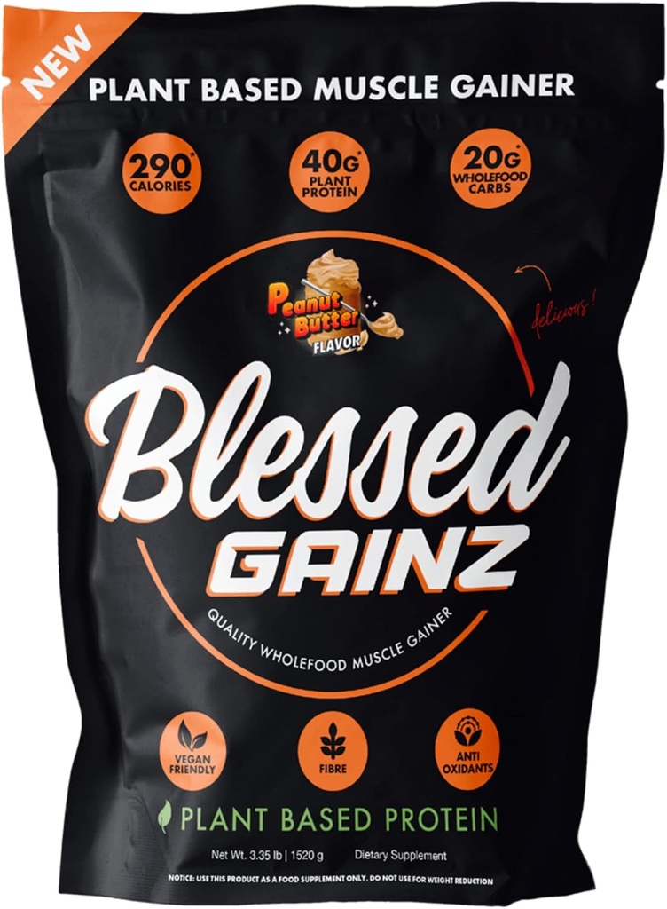 אבקת חלבון טבעונית BLESSED Getz טבעונית Mass Gainer - 40g צמחי מבוסס אבקת חלבון - Mealחליף שקד עם אבקת חלבון Pea - חלבונים טבעונית שקד - 40 משרתים (Peanut Butter)