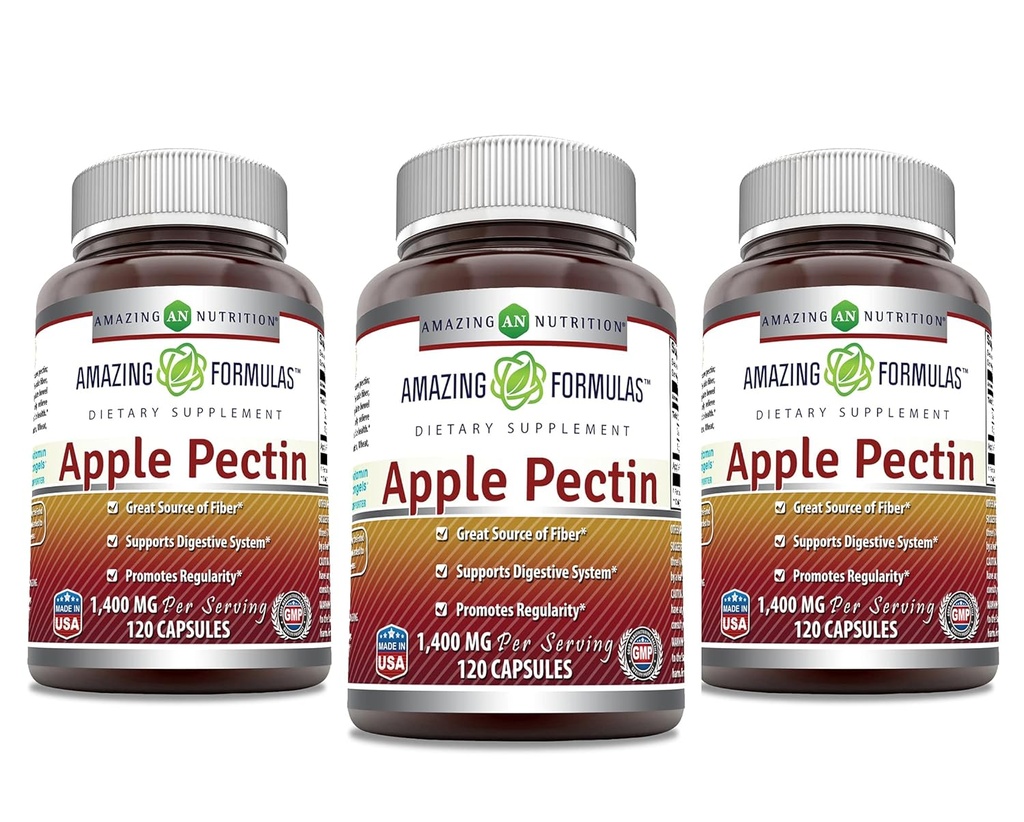 פורמולה מדהימה Apple Pectin 1400 מ"ג תוספת שירות | קפסולות | Non-GMO | Gluten Free | Made in USA (120 Count | 3 Pack)