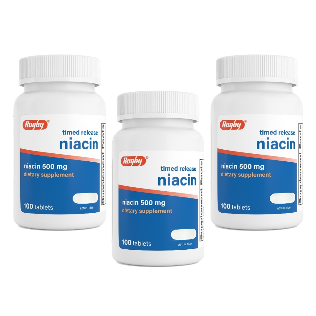 רוגבי Timed-Release Niacin 500 מ"ג עם 28 מ"ג Calcium, תוספת תזונתית לאנרגיה, Circulation ו- Metabolism Support, 100 טבליות (3 Pack)