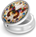 גלולת גלולת גלולות 3 עבור Purse & Pocket Mini Metal Pill Holder Travel Piller מכיל גלולותer כדי להחזיק תוספי ויטמינים BPA-Free (Gemstone Butterfly)