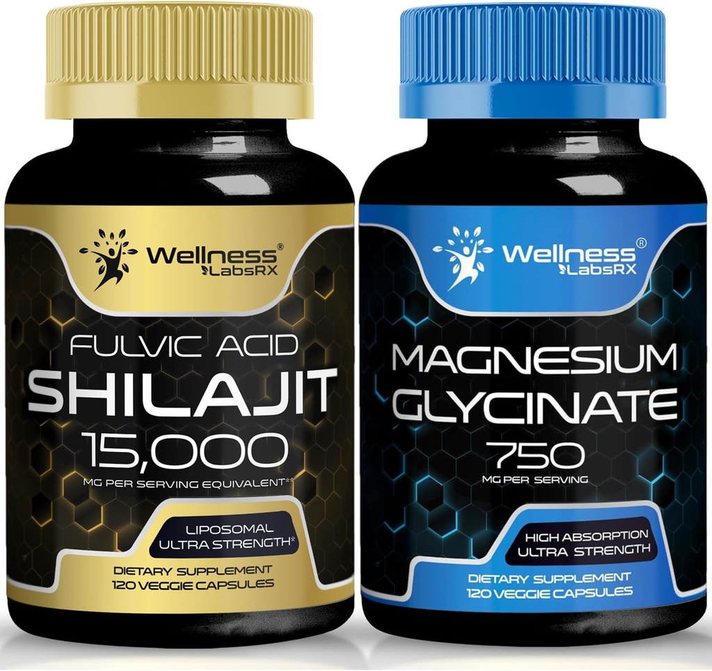 Magnesium Glycinate קפסולות - 750 מ"ג - מגנזיום תוספת תוספת גבוהה Absorption תוסף │Shilajit Pure ההימלאיה אורגני קפסולות עם טבעי Occuring Fulvic Acid