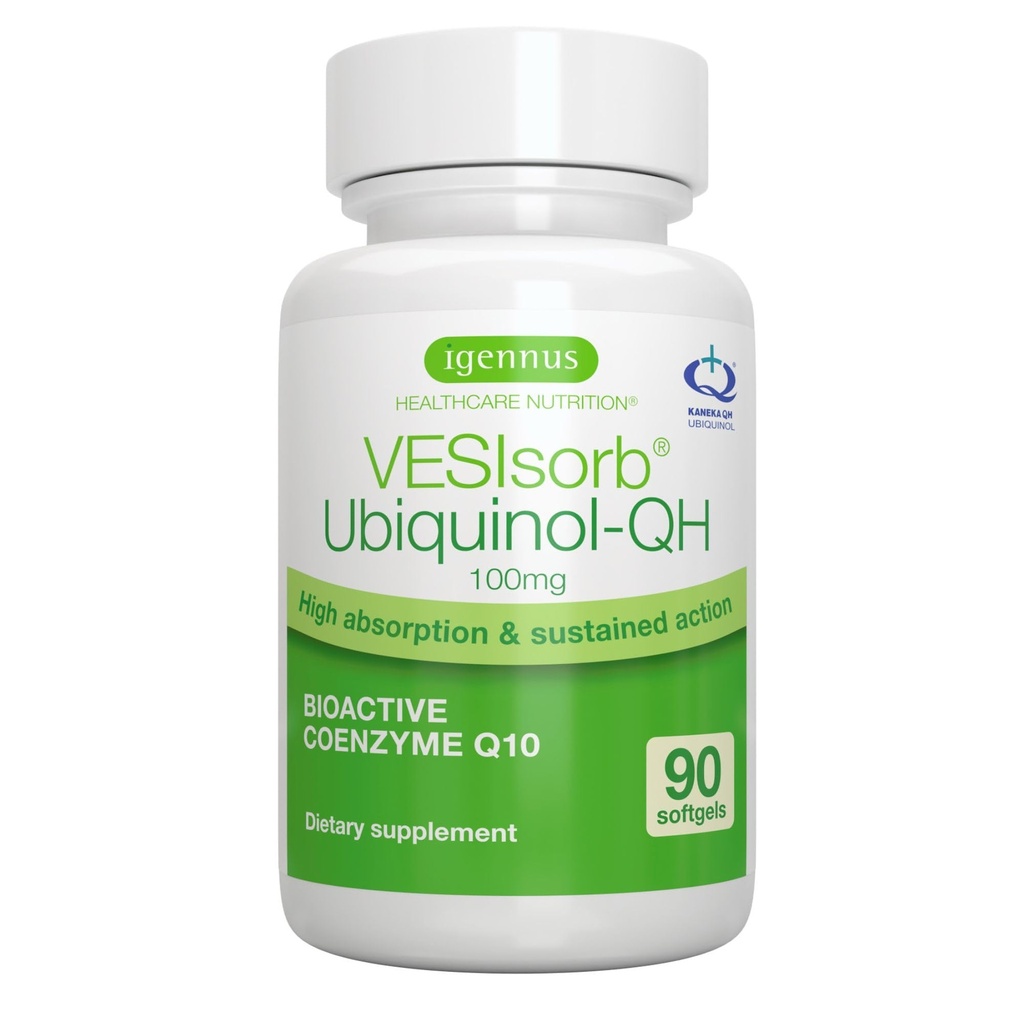 Igennus Advanced VESIsorb Ubiquinol 100 מ"ג 90 Softgels, 600% זמינות ביולוגית, Fast-Acting Water-Soluble Coenzyme Q10 for Energy & Heart, 3Month Supply