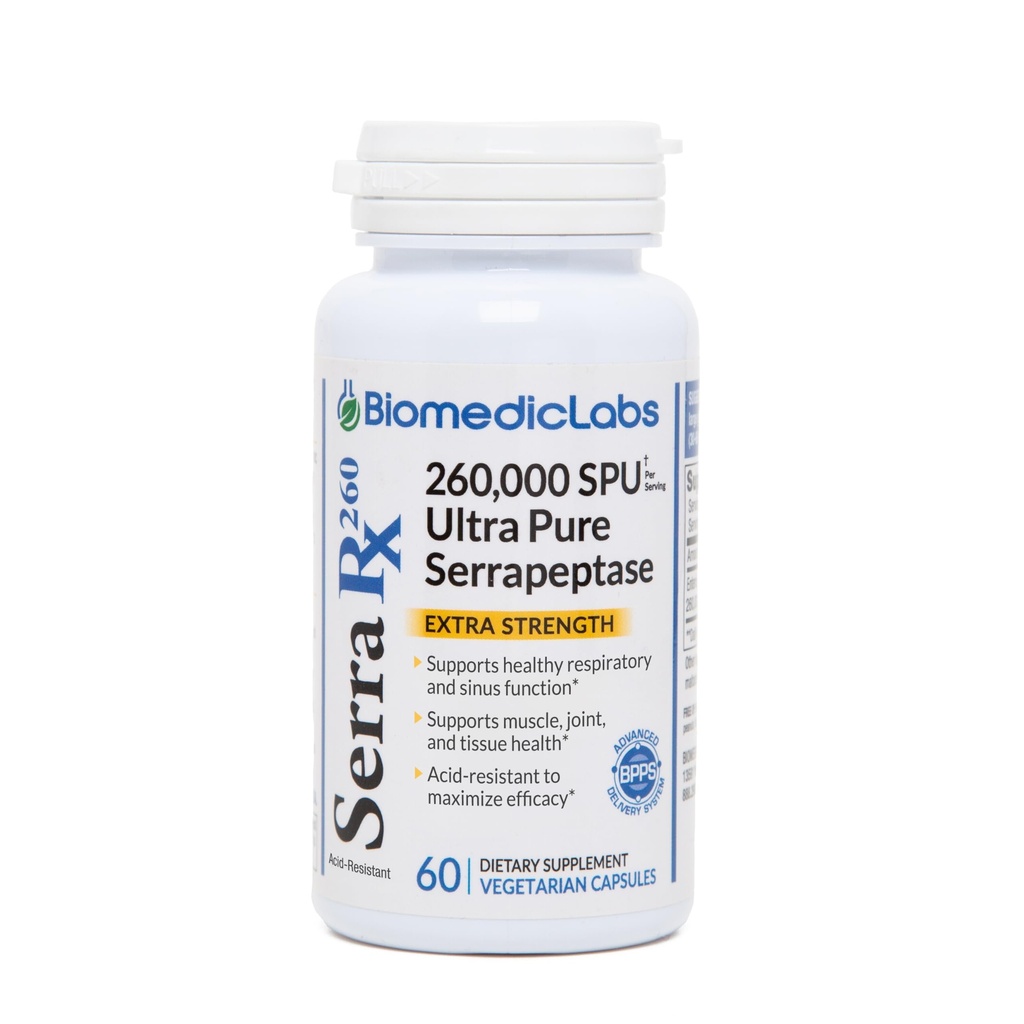 Serra-RX 260,000 SU Serrapeptase - Acid-Resistant Proteolytic Systemic Enzyme, Non-GMO, Gluten Free, טבעוני, תומך Sinus, Immune & Lung Health, 60 Veg כמוסות