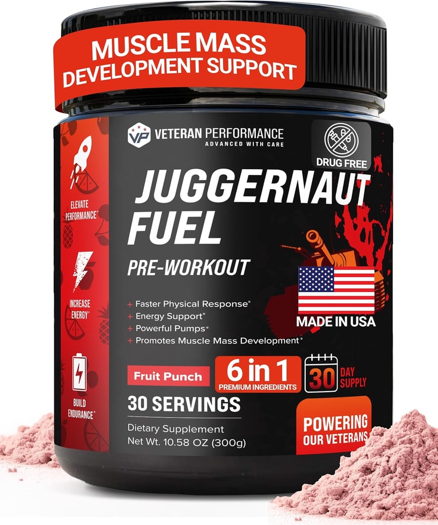 ג'אגרנאוט דלק Preworkout סוכר חינם, אין ממתיקים מלאכותיים, פורמולה חינם קריטין עם Beta-Alanine לאנרגיה ושיקום. מיוצר בארה"ב.