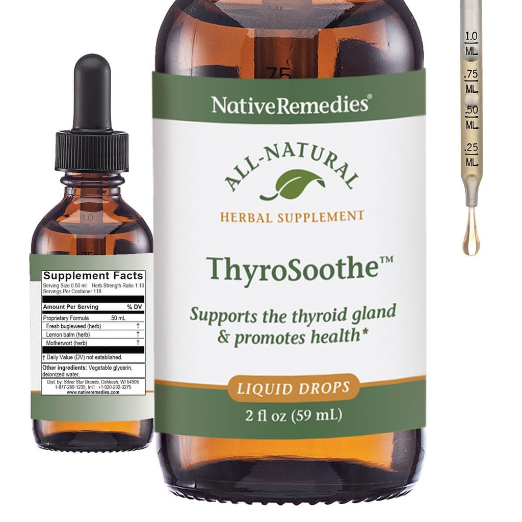 Native Remedies ThyroSoothe - All Natural Herbal Supplement Soothes The Thyroid Gland - תומך איזון מערכתי במערכת האנדוקרינית ו Thyroid Gland - 59 mL