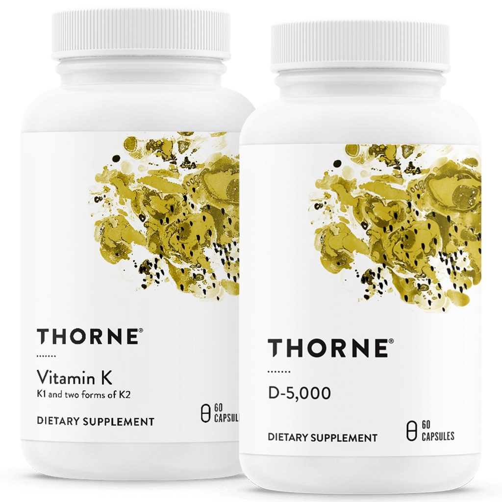 THORNE - Bone Health Bundle - ויטמין K & ויטמין D-5000 Combo עבור עצמות חזקות - 30 עד 60 משרתות