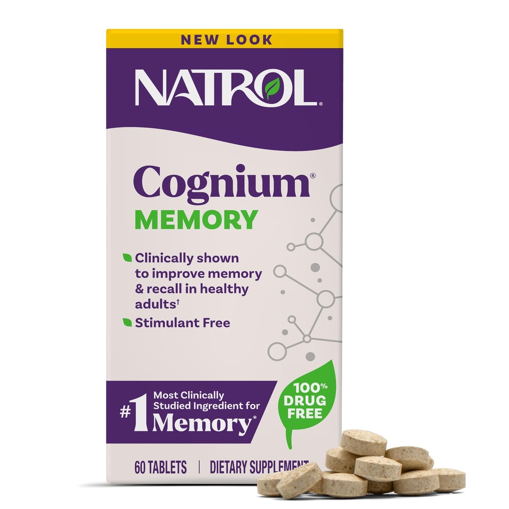Natrol Cognium Memory, Brain Health Supplements for Adults, Dietary Supplement for Brain Health and Clinically Shown to Improve Memory and Recall in Healthy Adults, 60 טבליות, עד 30 יום אספקה