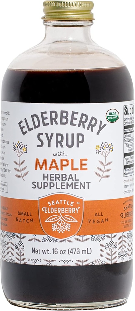 סירופ עם Maple Syrup - Delicious, Vegan, Gluten-Free Herbal תוספת עם היתרונות של Immune שמיוצר רק רכיבים אורגניים ב Batches קטנים בארה"ב - 16oz