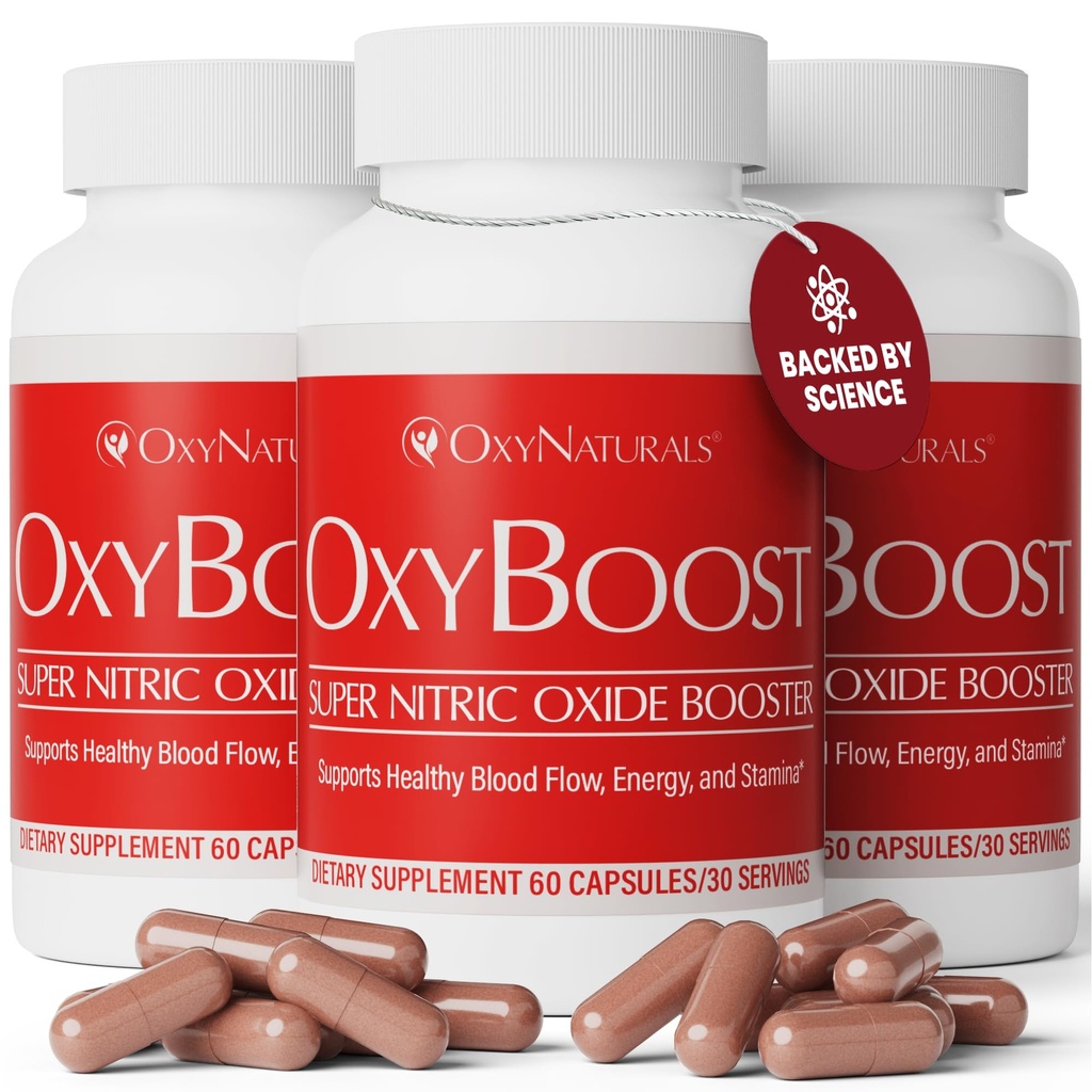 OxyBoost Nitric Oxide תוספת לגברים ונשים - תמיכה Circulation, Heart Health, אנרגיה, בהירות נפשית וזרימת דם - פורמולה טבעית עם Vinitrox - 180 קפסולות (Pack של 3)