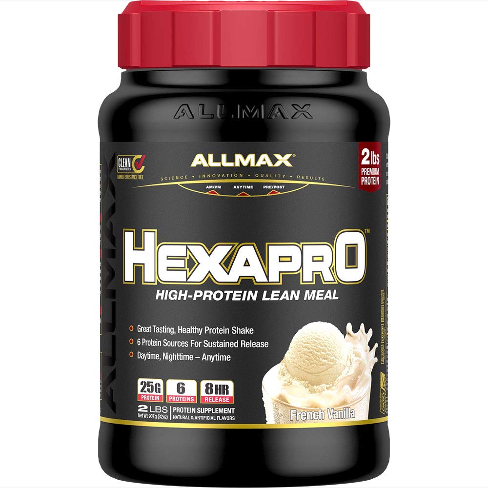 AllMAX HEXAPRO, French Vanilla - 2 lb - 25 גרמים של חלבון Per המשרת - 8-Hour Sustained שוחרר - Zero Sugar - 21 משרתות