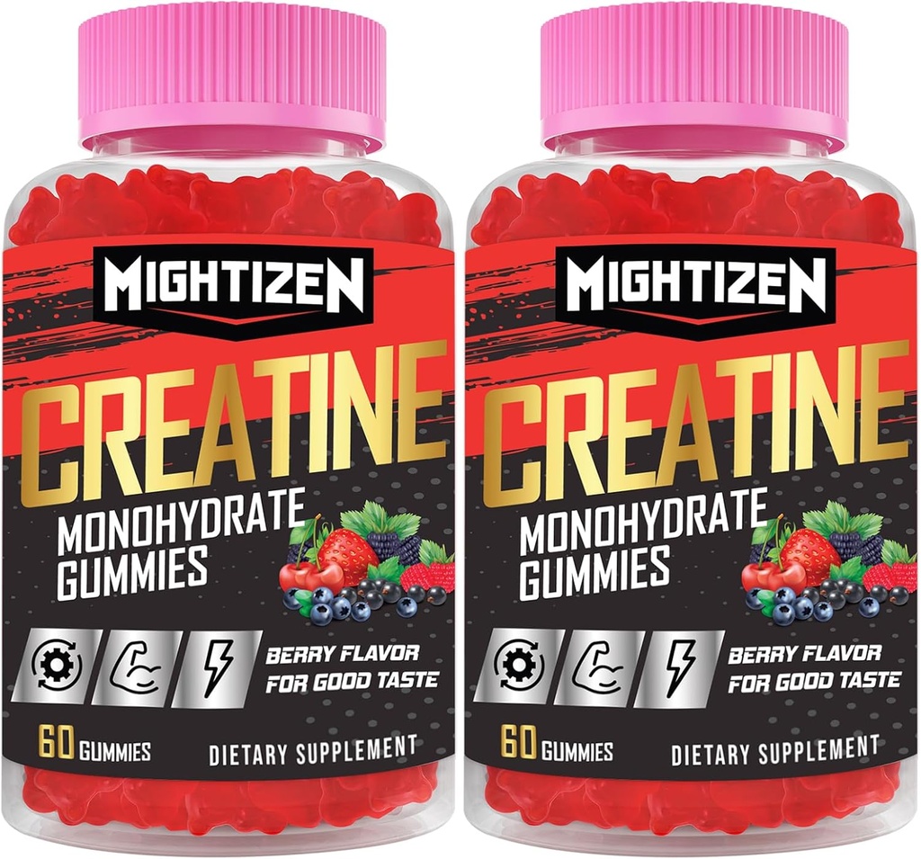 Creatine for Men & Women Creatine Monohydrate Gummies, Creatine Monohydrate לשרת עם Tairine & ויטמין B12, Pre-Workout for Max Power, Energy & Endurance - 2 Pack