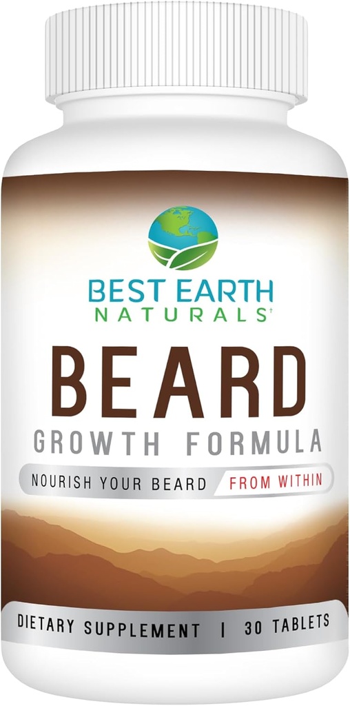 טבעיי כדור הארץ הטובים ביותר Beard Growth פורמולה לגברים ויטמינים, חומרים מזינים, ביוטין, Saw Palmetto, ו- PABA לצמיחת שיער הפנים 30 Count
