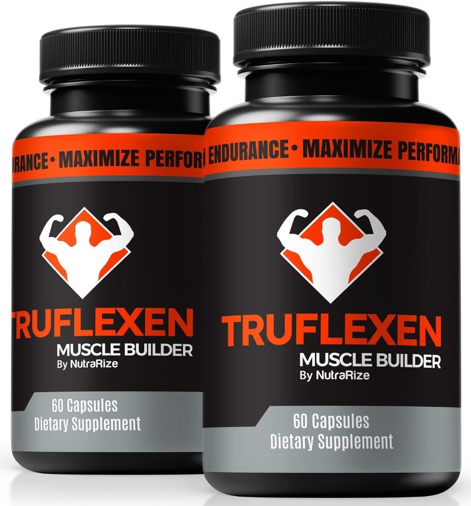 NutraRize (2 Pack) Truflexen Pills, Tru Flexen שריר בונה, תוספת טבעית לתמיכה בסך הכל בריאות, Premium Performance קפסולות, רשמי True Flexen ביקורות (120 קפסולות)