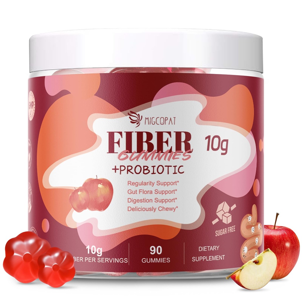 חניכיים סיבים עם Probiotics,10G סיבים לשרת No Sugar הוסיף Apple Flavor, עם 10 מיליארד CFU Proביוטיקה בלנדר, Apple Cider Vinegar, ויטמין C, Inulin, Bloating Support Count Count 90