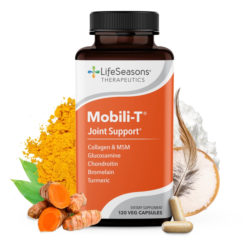 Life Seasons Mobili-T - תוסף תמיכה משותף - צמצום Aches & Discomforts - הגדלת טווח התנועה - ReBuild Tissue & Cartilage - MSM Chondroitin Collagen Glucosamine & Turmeric 120 קפסולות