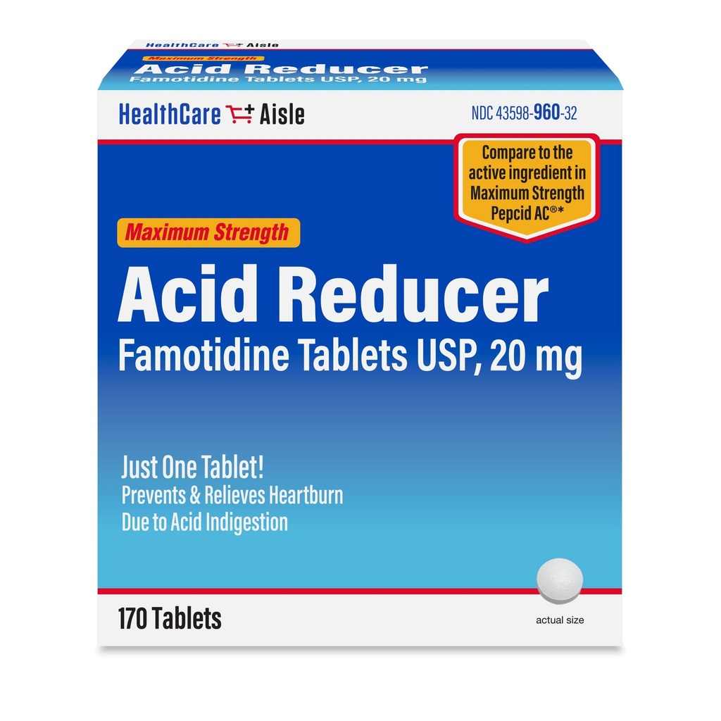 HealthCareAisle Famotidine 20 מ"ג, 170 טבליות, צמצם כוח מקסימלי, מונע ו Relieves Heartburn בשל Acid Ingestion