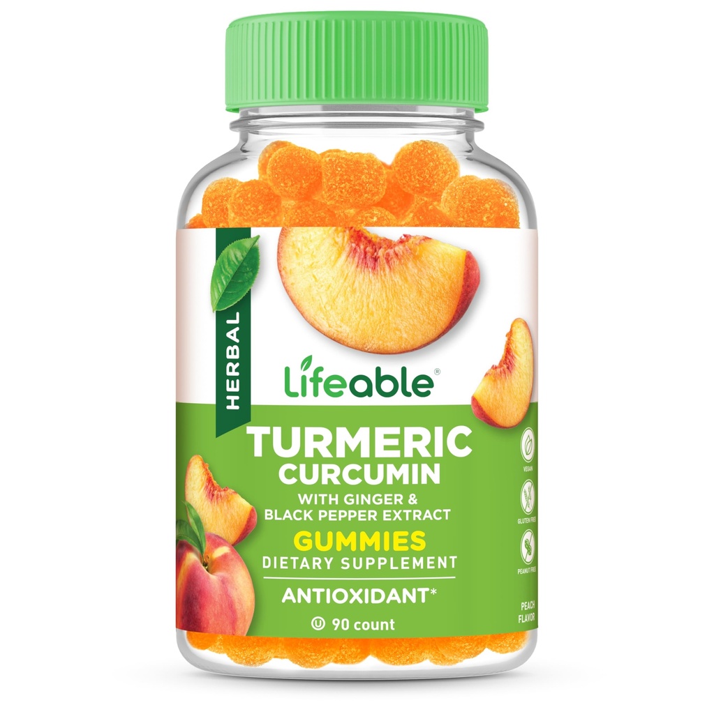 כורכום Turmeric Curcumin עם ג'ינג'ר & Black Pepper - 2000 מ"ג - Great Tasting Natural Flavor Gummy - Andgetarian GMO-Free Supplement - 90 מסטיקנים