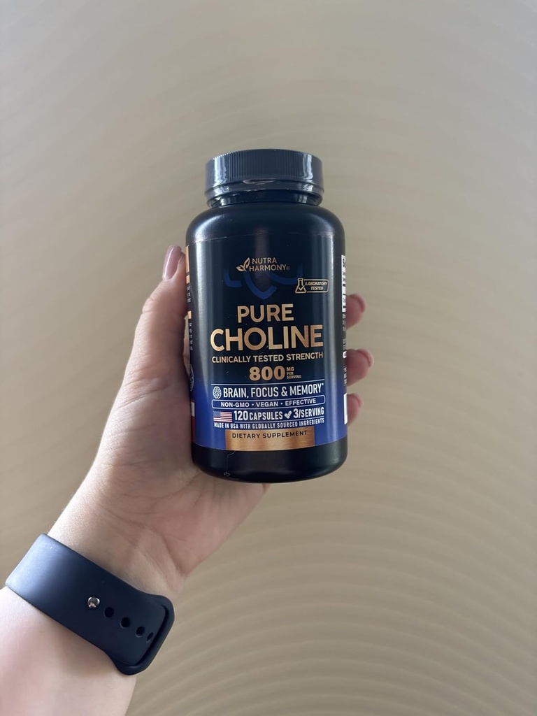 NUTRAHARMONY Choline 800 מ"ג - תוסף Choline - טבעוני, non-GMO, Lab Tested - Made in USA - 120 קפסולות