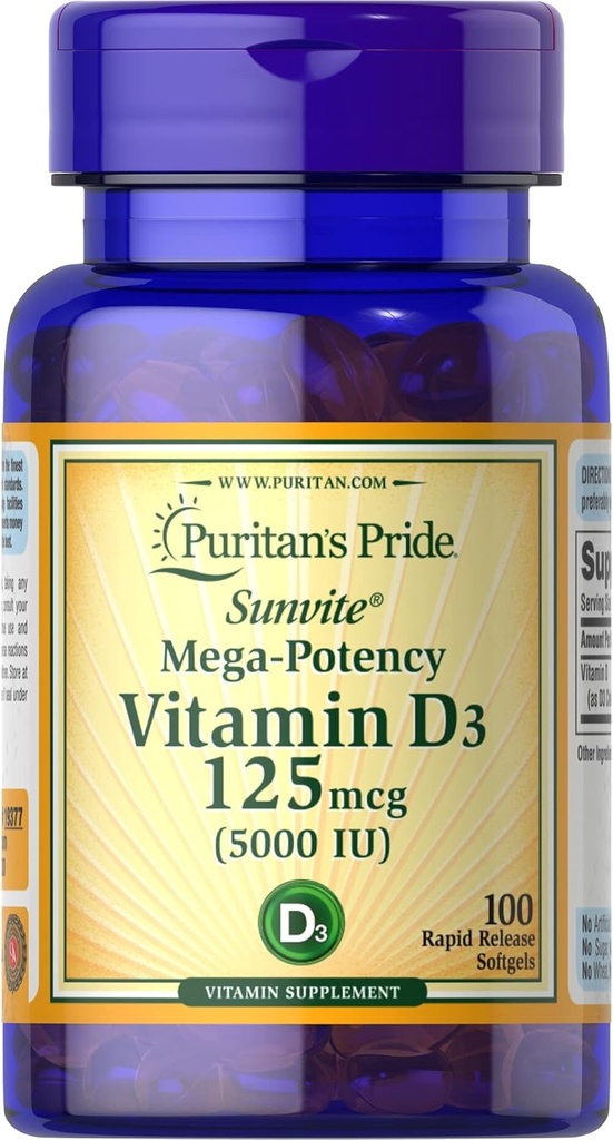 ויטמין D3 הגאווה של Puritan, 5000 IU, 100 Count