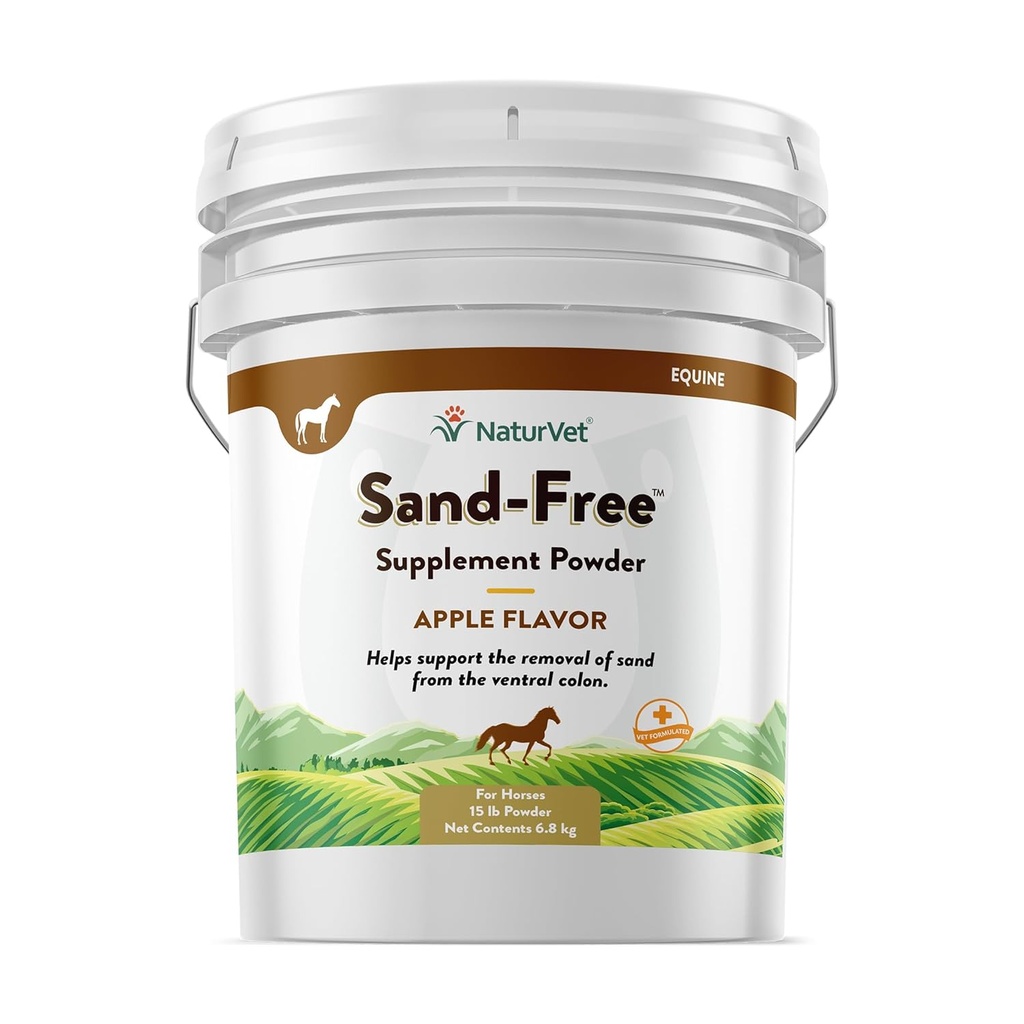 NaturVet Sand Free Horse אבקת תוסף - תומך בתפקוד בריא של Intestinal, Sand Removal from Ventral Colony - כולל Psyllium Husk, Apple Flavoring - 15 lbs.