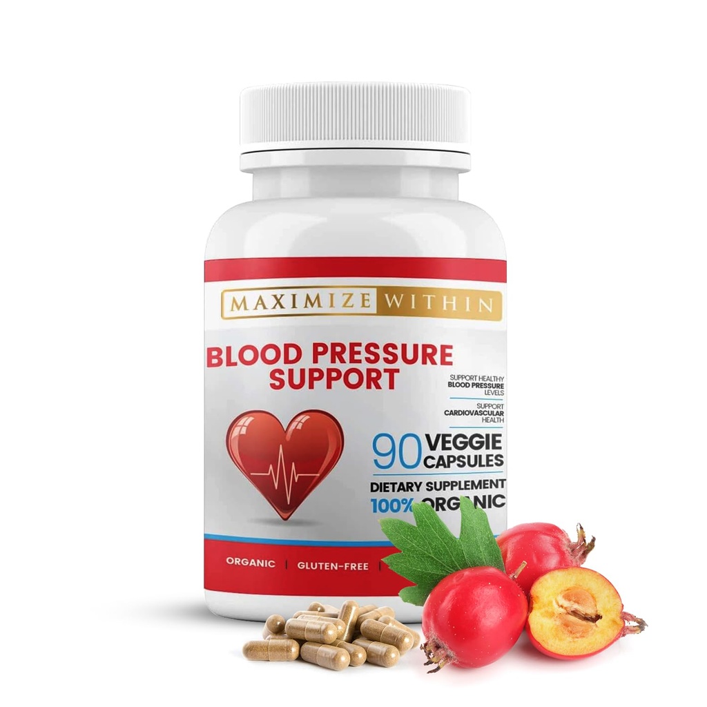 Premium Blood Pressure Support Supplements withhorn, Hibiscus, Olive Leaf, Green Tea, Garlic & Organic Herbs.