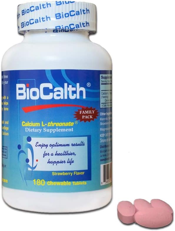 הקלקליום היחיד עם 3 פטנטים בארה"ב - BioCalth Calcium L-threonate 180 טבליות Chewable, Family Pack with Great VALUE!
